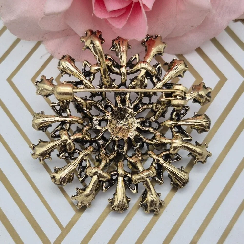 Vintage Mid Century Gold Tone Sunburst Brooch Pin Pendant 2